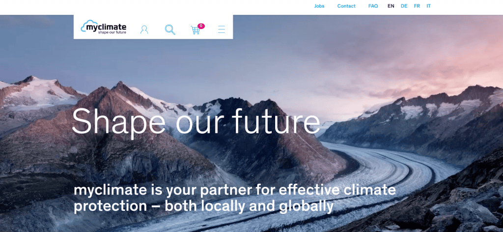Screenshot of the myclimate front page