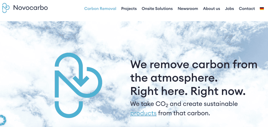 Screenshot of the Novocarbo front page