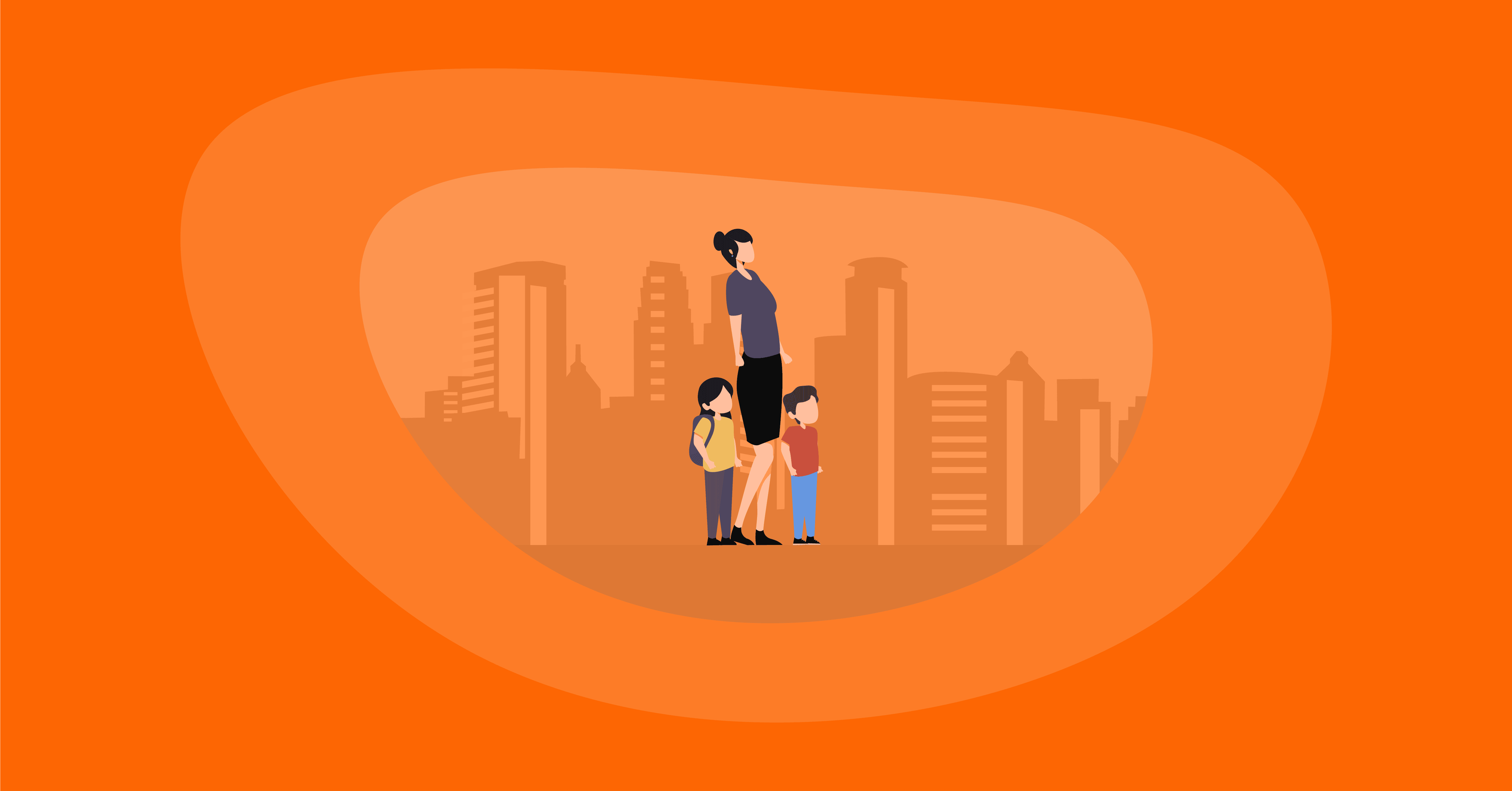 Illustration of a single mother with two kids