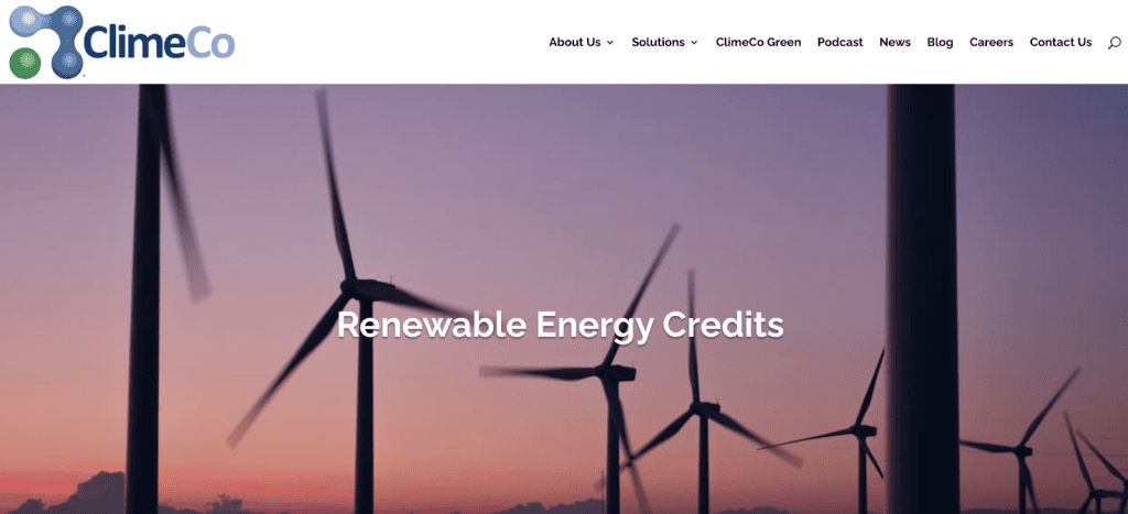 Screenshot of the ClimeCo renewable energy credits page