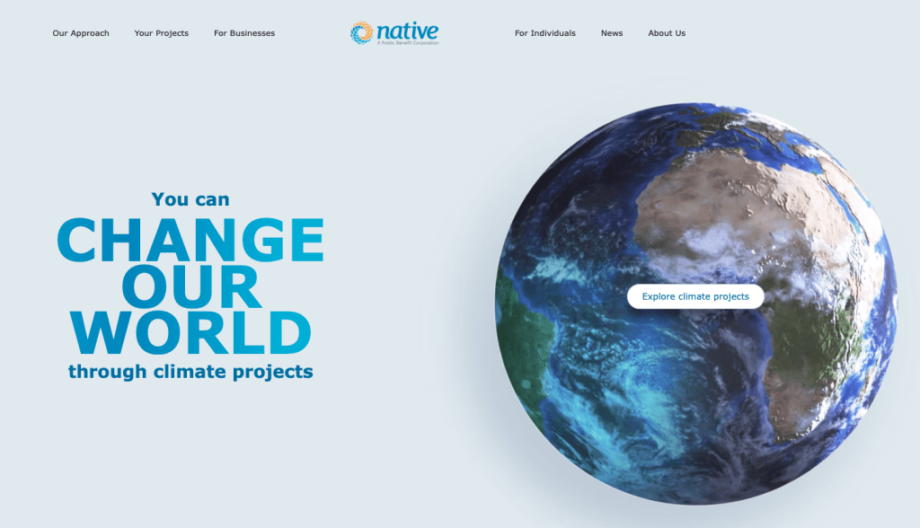 Screenshot of the Native Energy front page