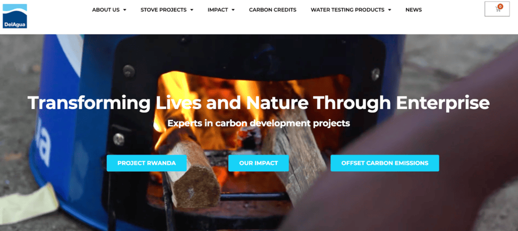 Screenshot of the DelAgua front page