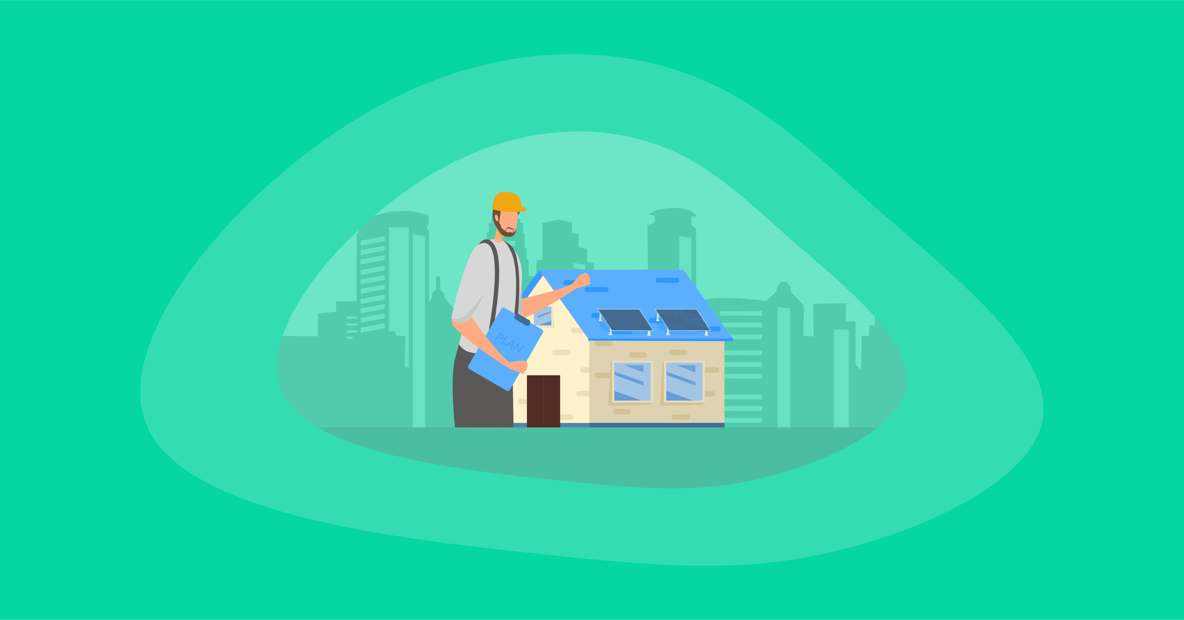 Illustration of a person repairing a house