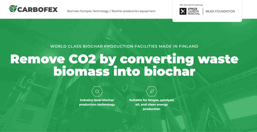Screenshot of the Carbofex front page