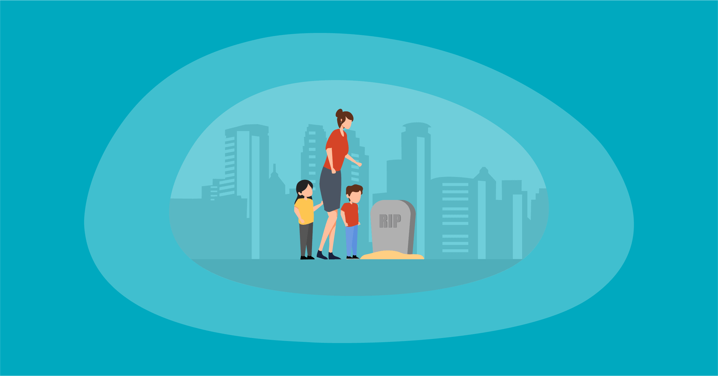 Illustration of a grieving family