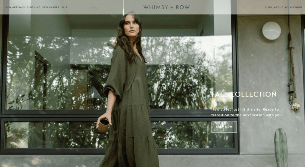 Screenshot of the Whimsy + Row front page