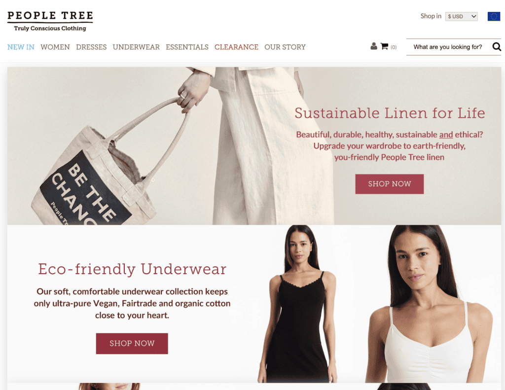 Screenshot of the People Tree front page