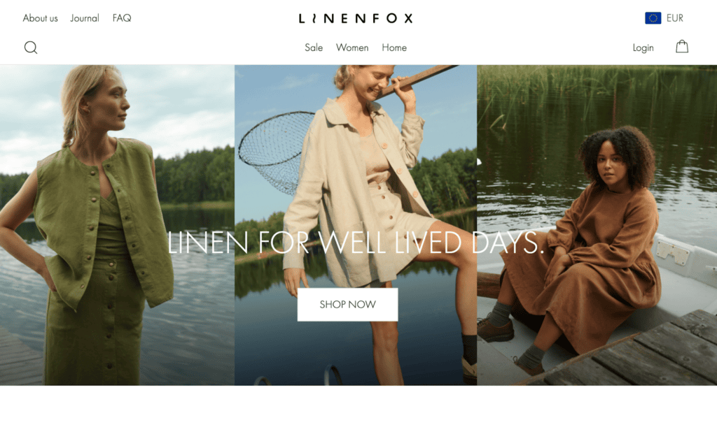 Screenshot of the Linen fox front page