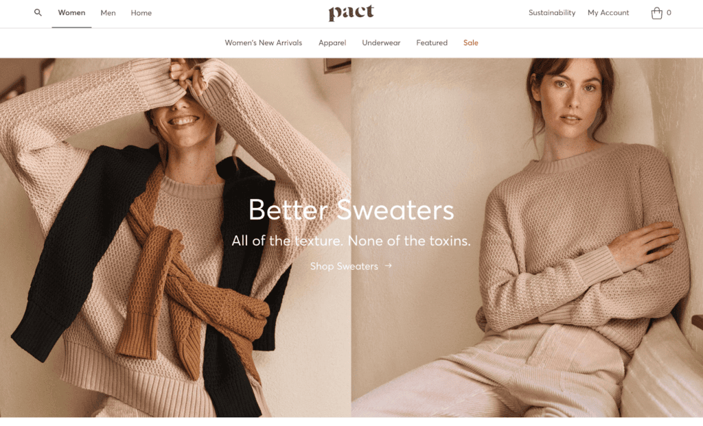 Screenshot of the Pact front page