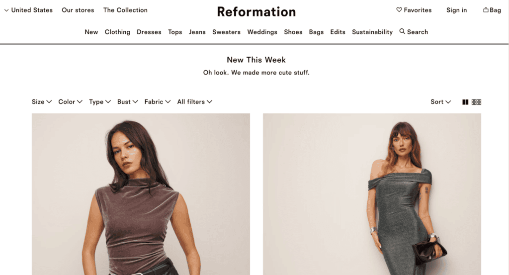 Screenshot of the Reformation front page