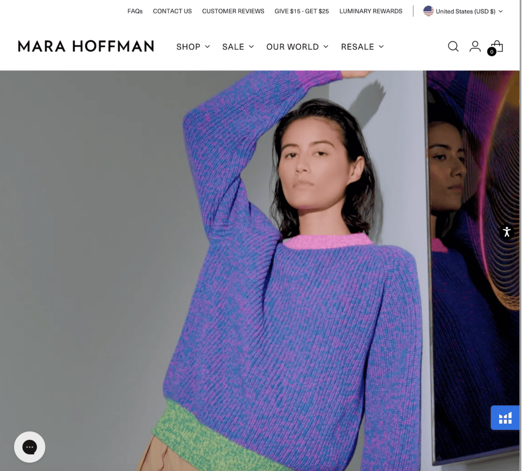 Screenshot of the Mara Hoffman front page