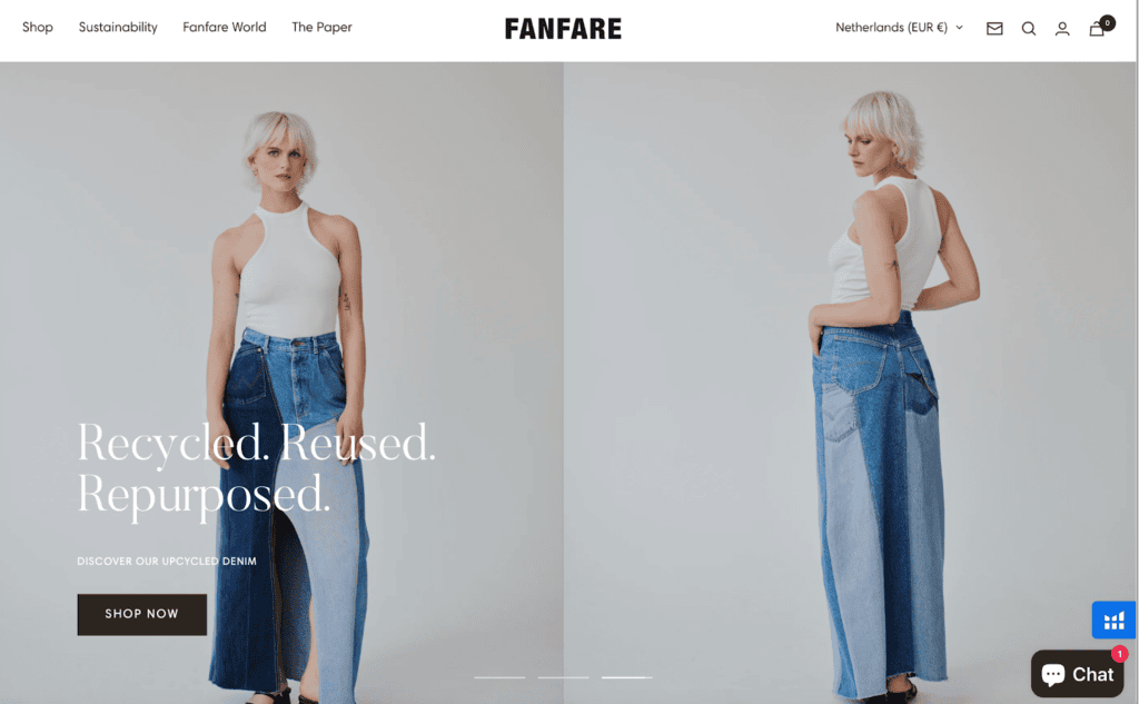Screenshot of the Fanfare front page