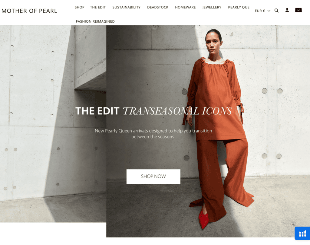 Screenshot of the Mother of Pearl front page