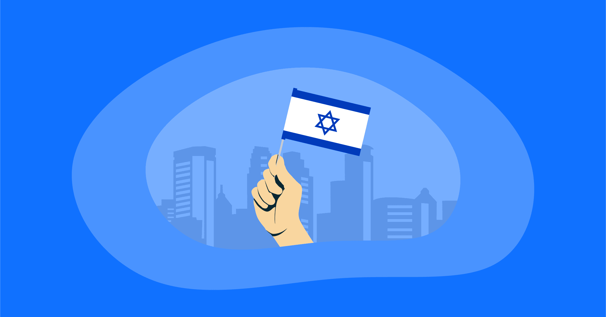 Illustration of a hand holding the flag of Israel