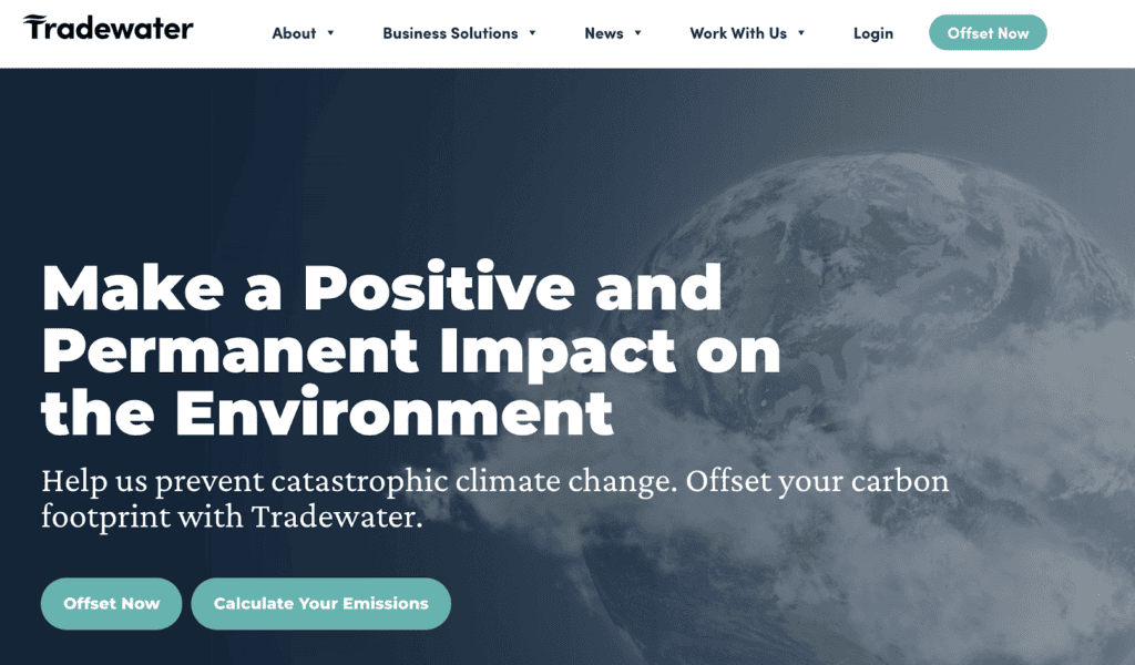 Screenshot of the Tradewater front page