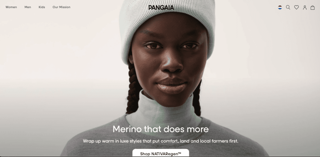 Screenshot of the Pangaia front page