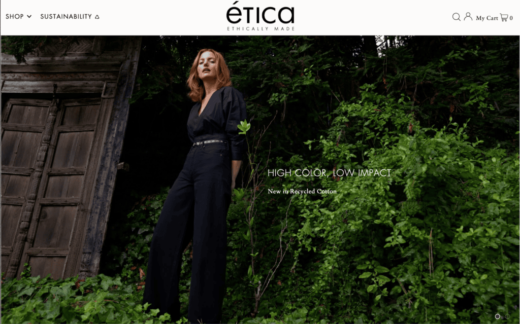 Screenshot of the Etica front page