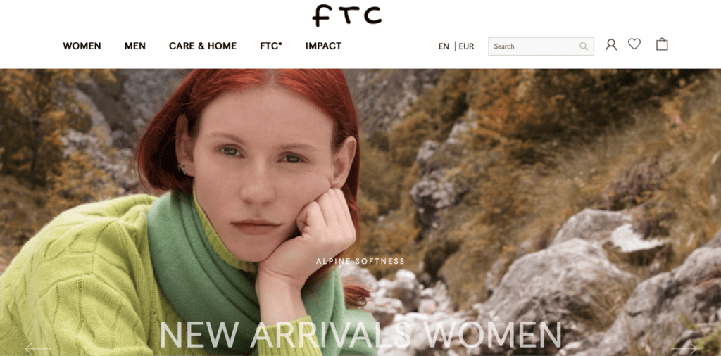 Screenshot of the FTC cashmere front page