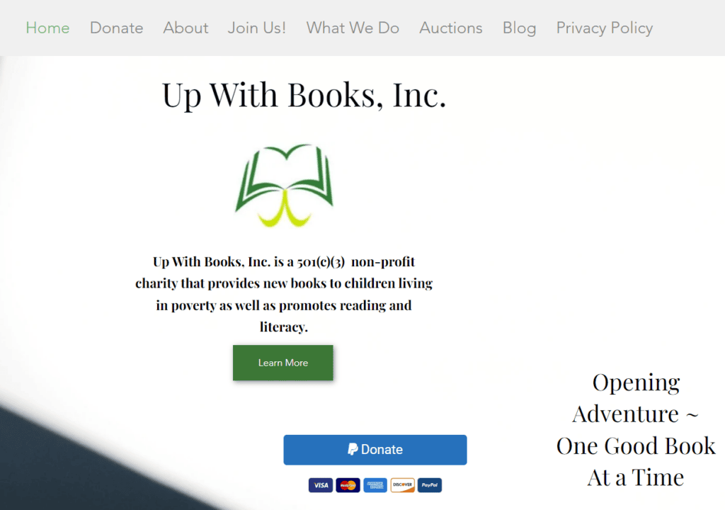 Screenshot of the Up With Books front page