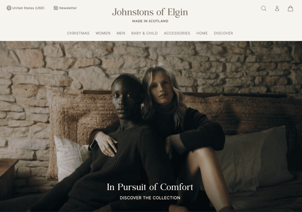 Screenshot of the Johnstons of Elgin front page