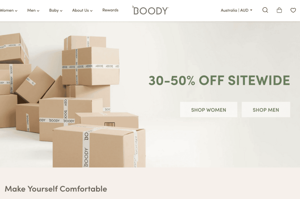 Screenshot of the the Boody front page