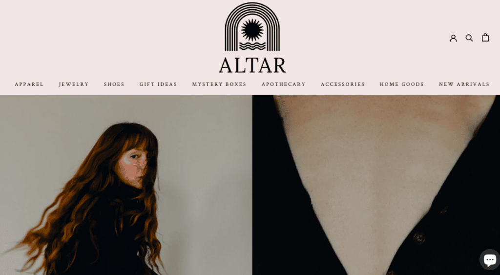 Screenshot of the Altar front page