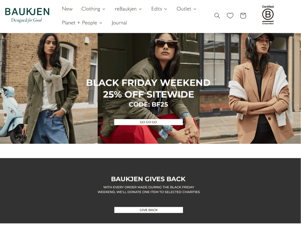 Screenshot of the Baukjen front page