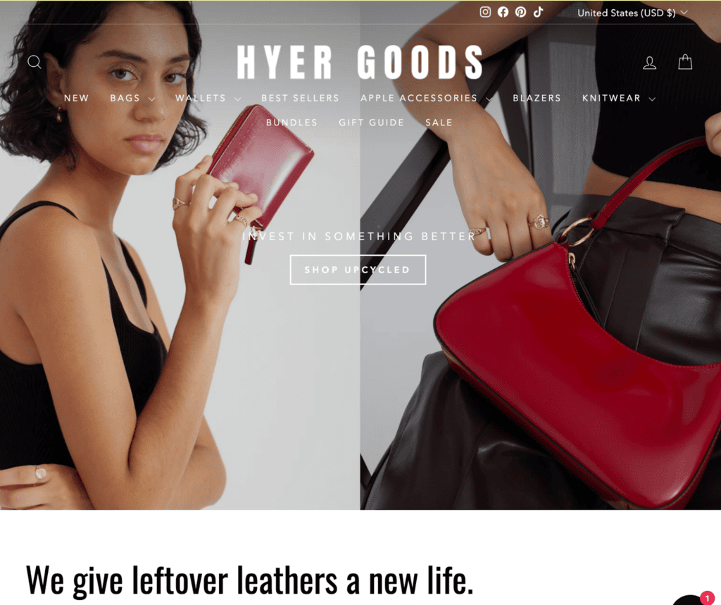 Screenshot of the Hyer Goods front page