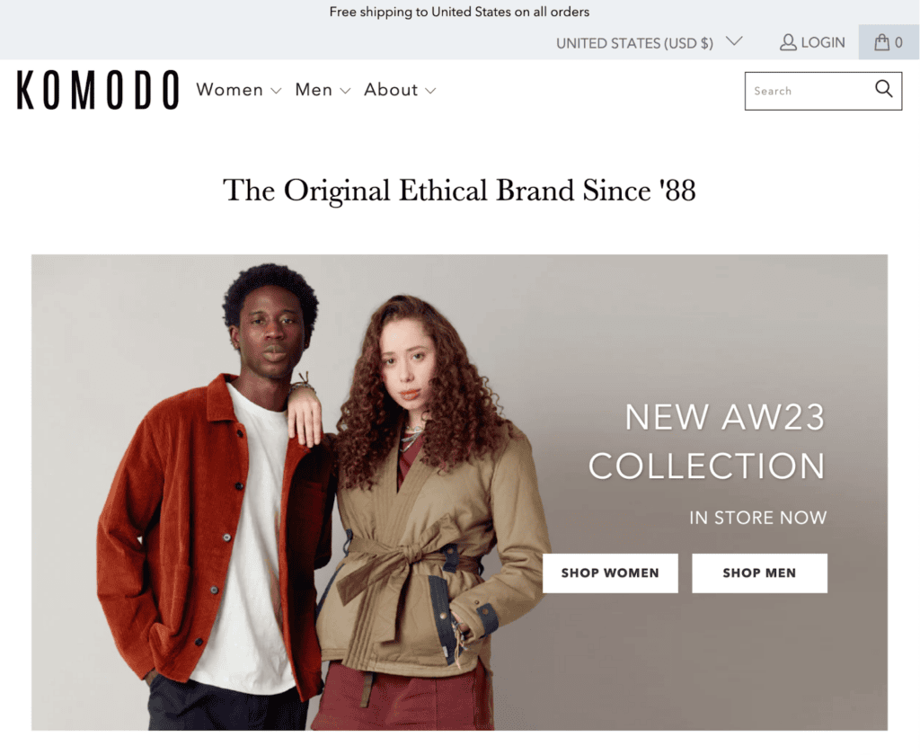 Screenshot of the Komodo front page
