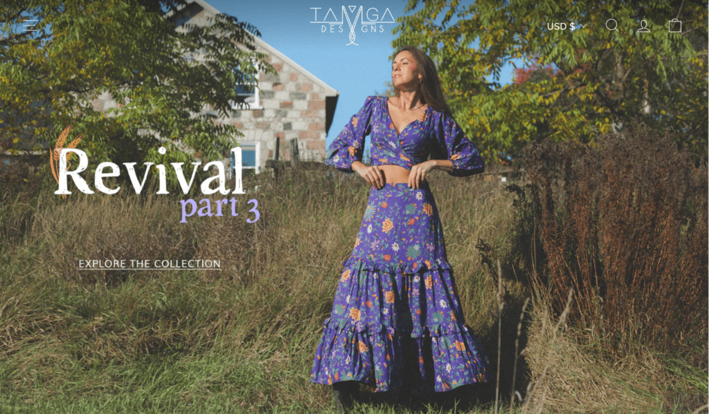 Screenshot of the Tamga Designs front page