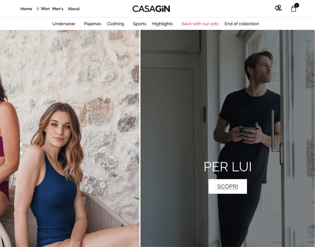 Screenshot of the Casagin Front page