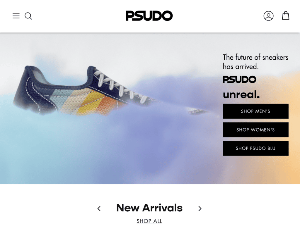 Screenshot of the Psudo front page