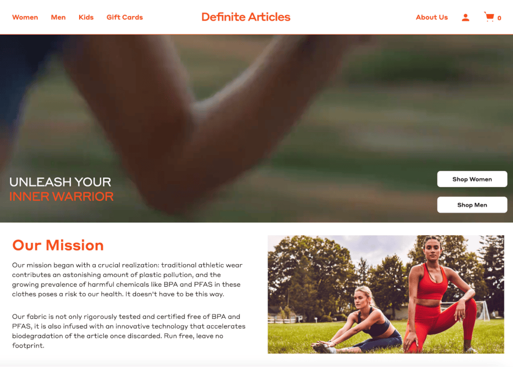 Screenshot of the Definite Article front page
