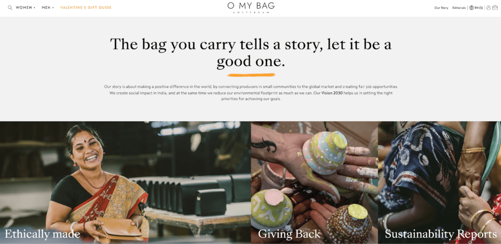 Screenshot of the O My Bag front page