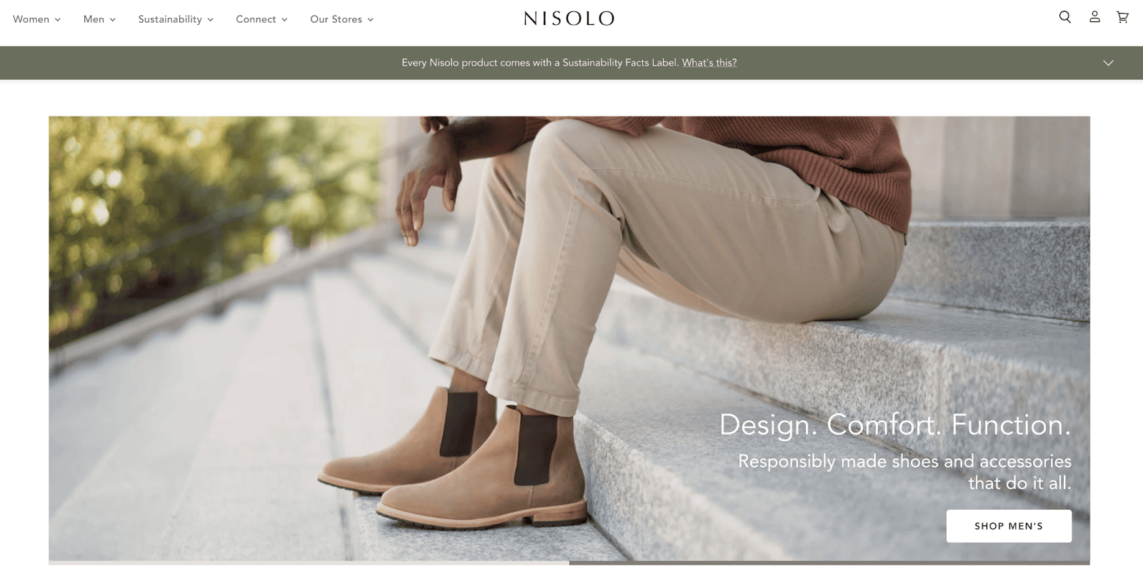 Screenshot of the Nisolo Front Page