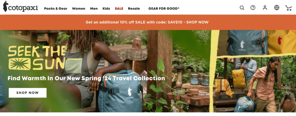 Screenshot of the Cotopaxi front page