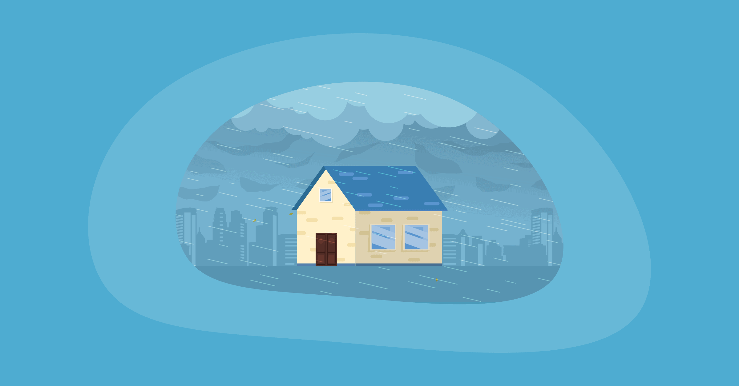 Illustration of a house in the middle of a hurricane