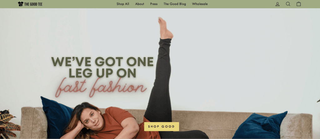Screenshot of The good tee front page