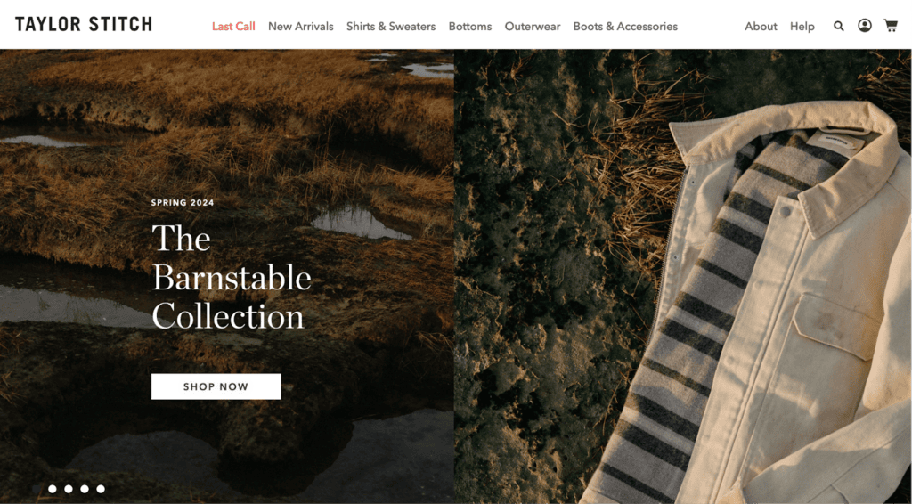 Screenshot of the Taylor Stitch front page