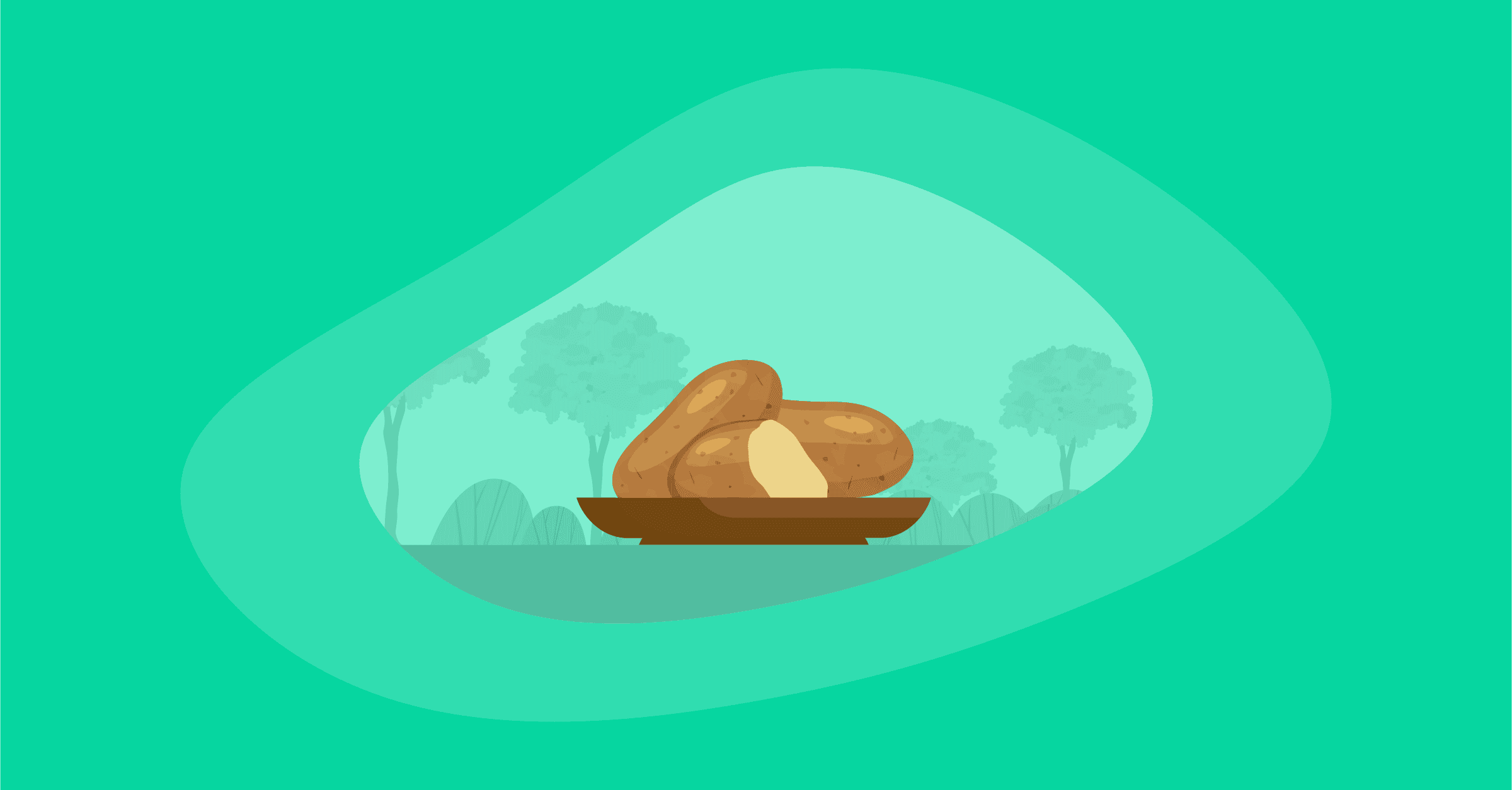 Illustration of potatoes in a wooden platter