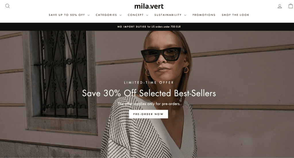 Screenshot of the mila.vert front page