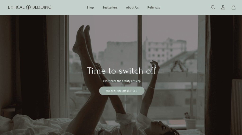 Screenshot of the Ethical Bedding front page