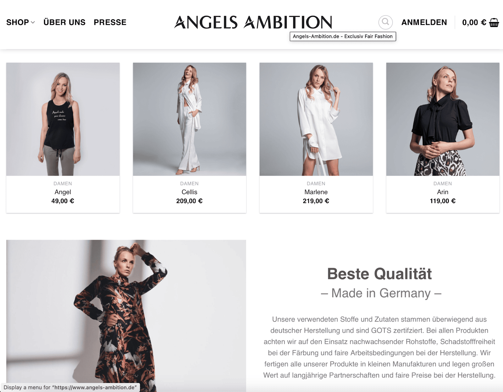 Angels Ambition - front page Screenshot of the Angels Ambition front page