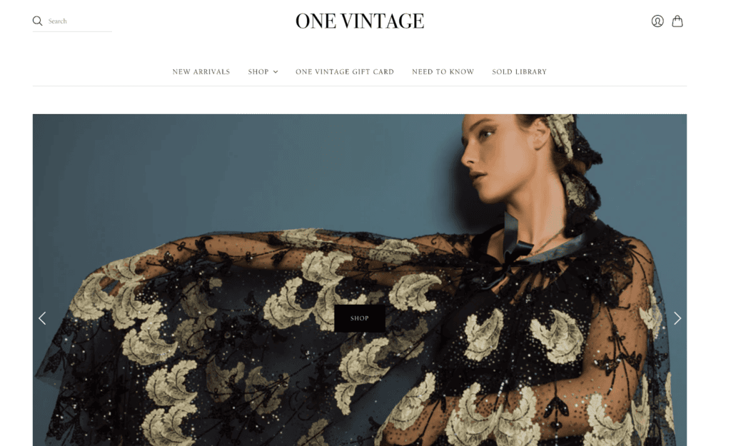 Screenshot of the One Vintage front page