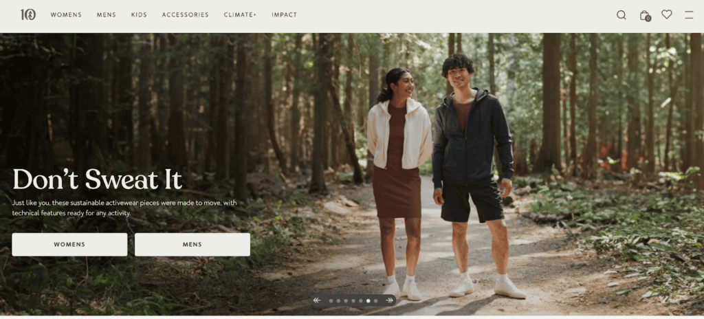 Screenshot of the Tentree front page