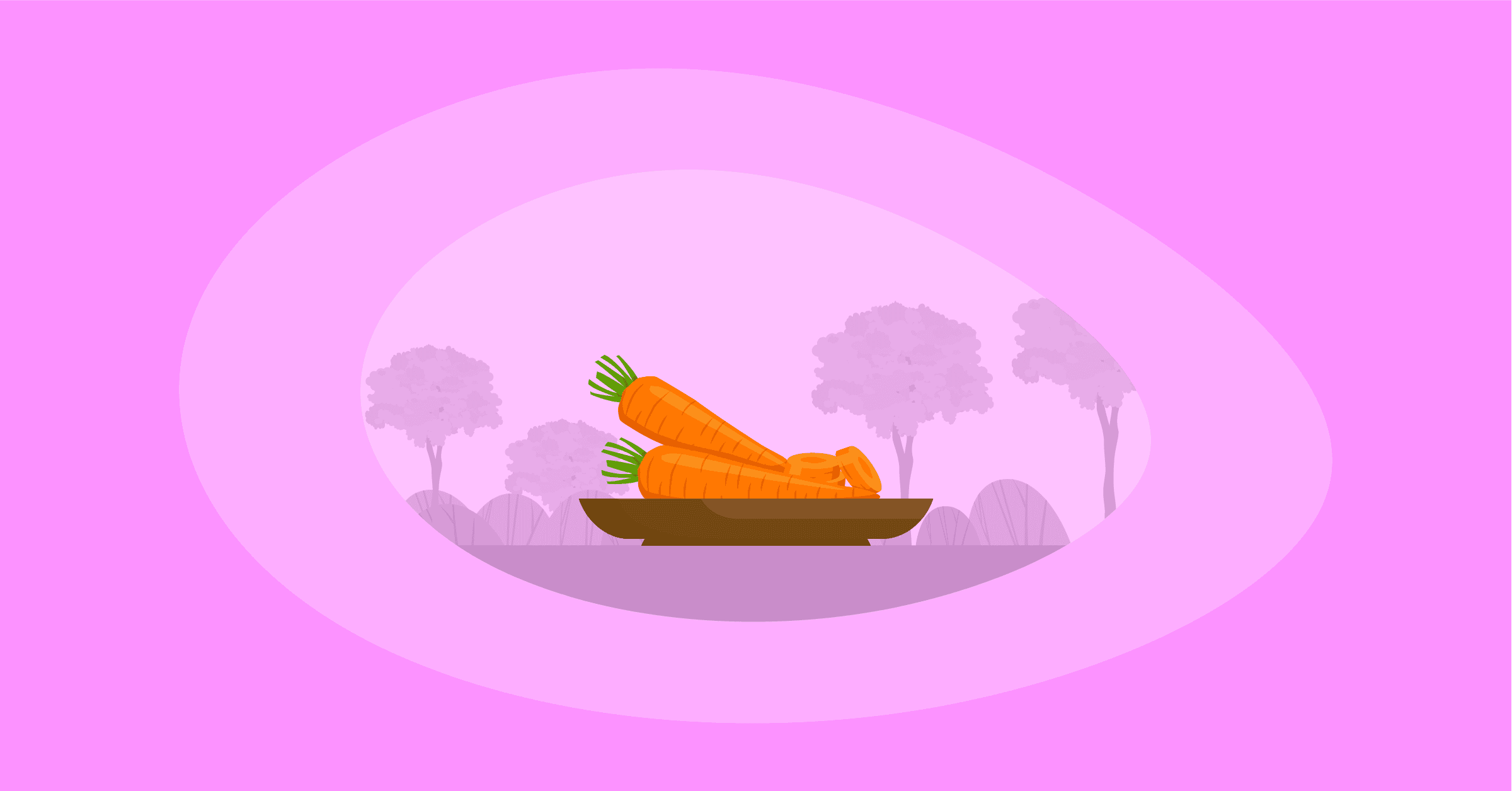 Illustration of carrots in a wooden platter