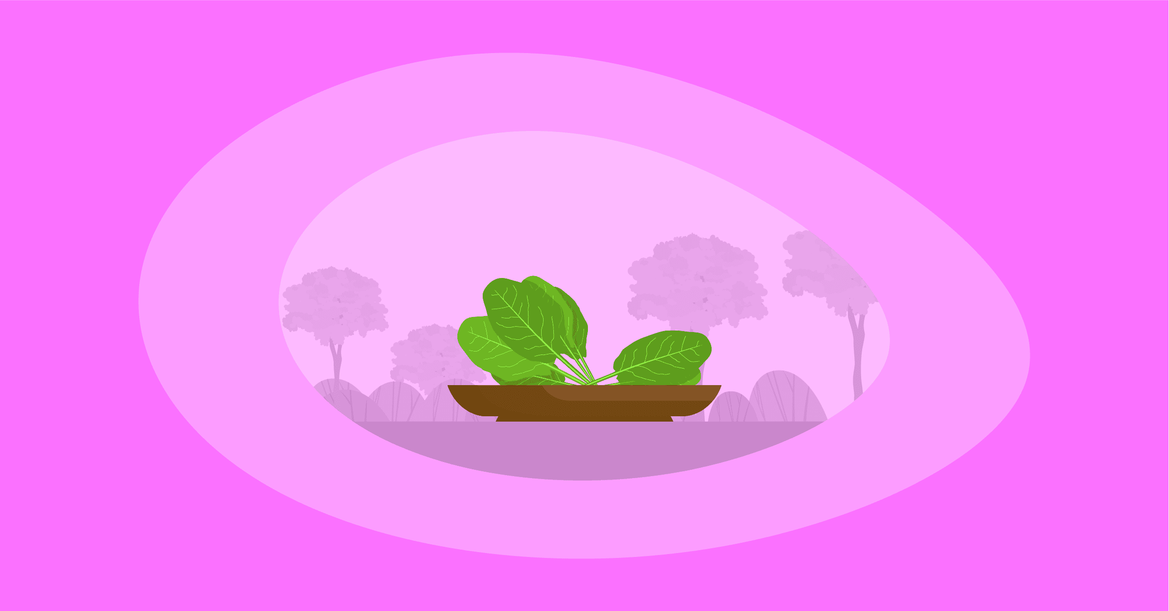 Illustration of spinach in a wooden platter
