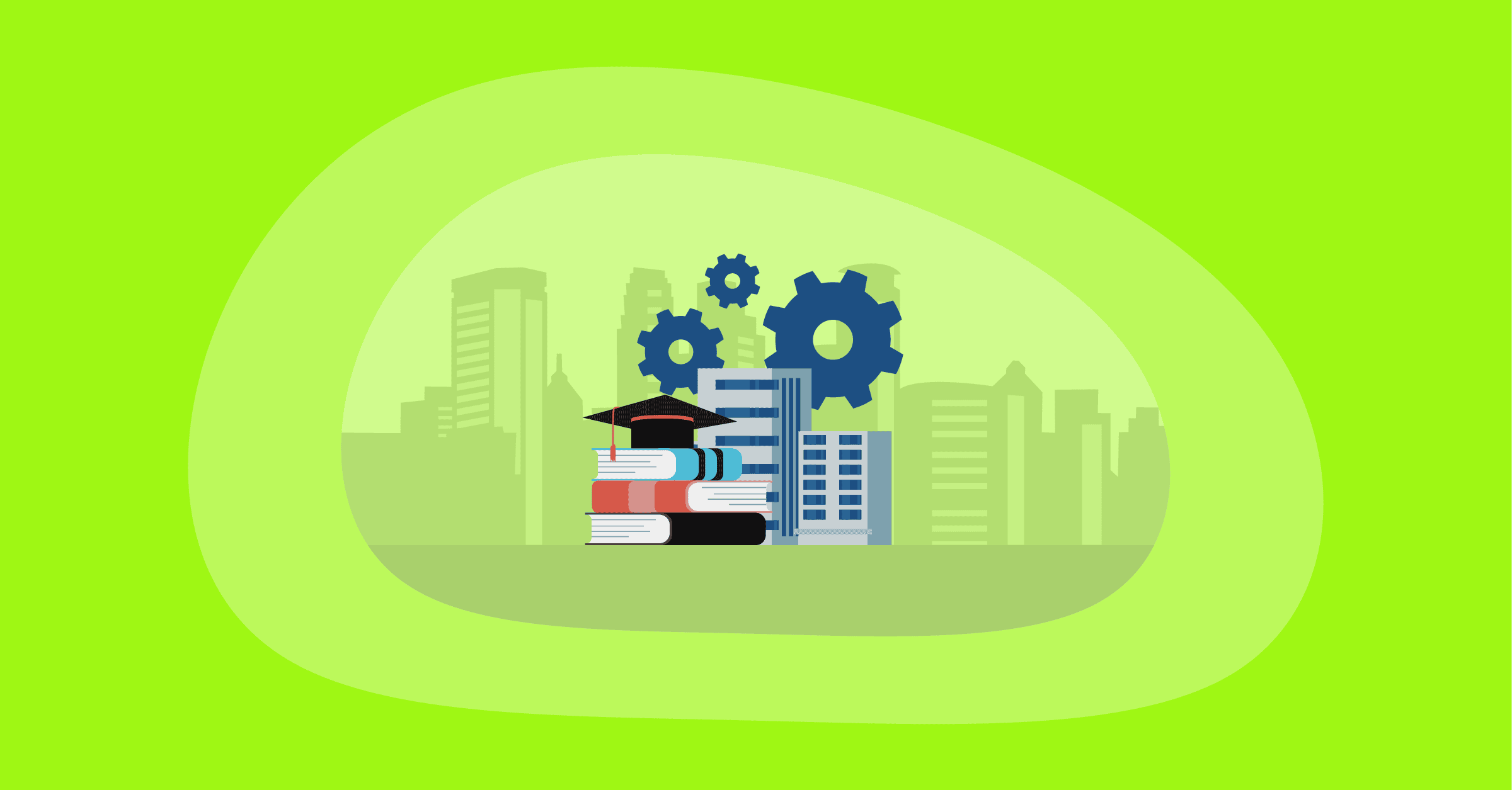 Illustration of a graduation cap on top of a book stack