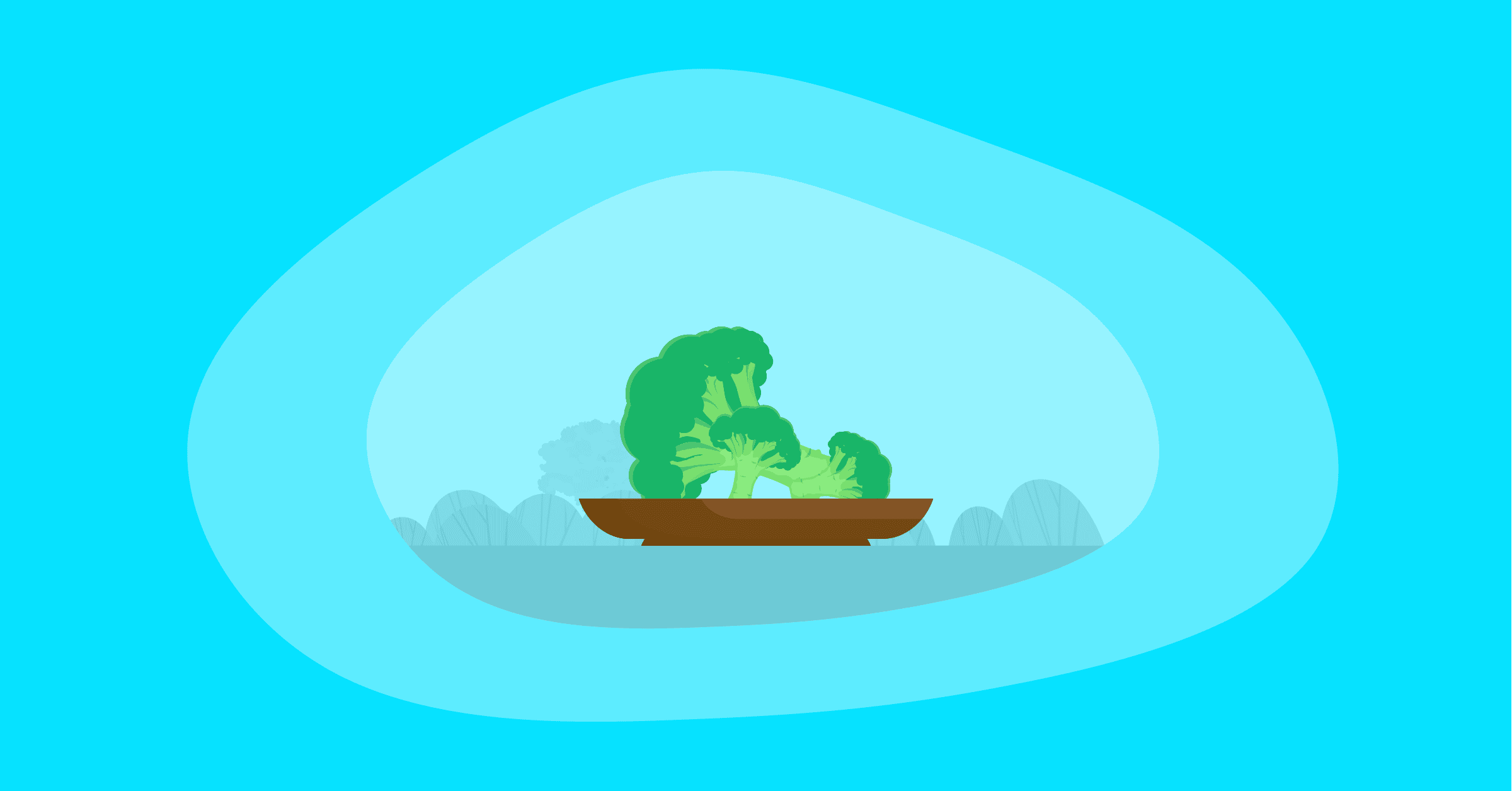 Illustration of Broccoli in a wooden platter