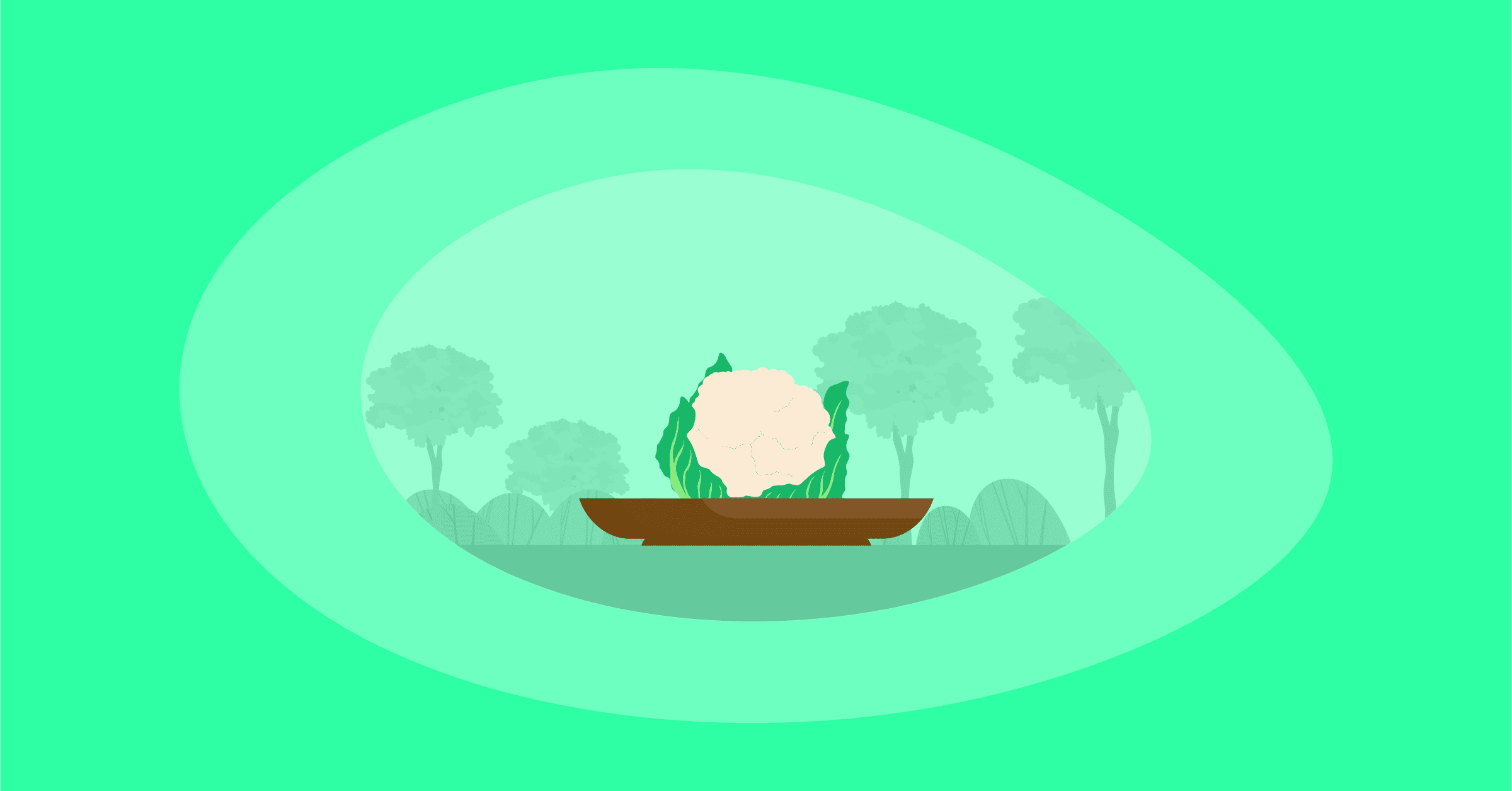 Illustration of cauliflower in a wooden platter